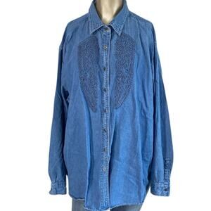 Hunt Club Vintage Women Denim Button Down Shirt Size 24W Long 90S